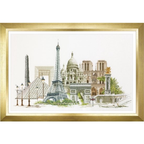 Thea Gouverneur - Borduurpakket met telpatroon - 472 - Voorgesorteerde DMC Garens - Parijs - Linnen - 79 cm x 50 cm - DIY Kit