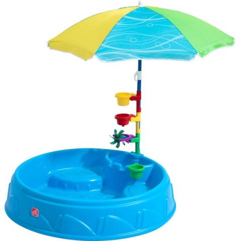 Step2 Play & Shade Pool kinder Zwembad met Parasol in Blauw - Zwembadje - Peuterbadje - Pierenbadje van kunststof 95x19cm - Ook te gebruiken als zandbak