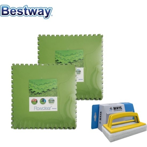 Flowclear - Grondtegels - 2 verpakkingen van 9 stuks & WAYS scrubborstel