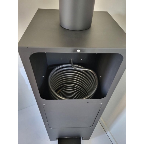 zwembadverwarming Black One voor grote zwembaden zwembadkachel zwembadheater houtgestooktezwembadverwarming.nl incl aansluitset voor 32 mm pomp