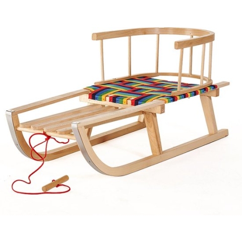 GreenBlue GB138 - Houten Slee met Afneembare Rugleuning, Stoffen Bekleding en Trekkoord