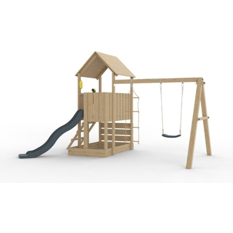Houten Speeltoestel Jungle Tower + Antraciet glijbaan