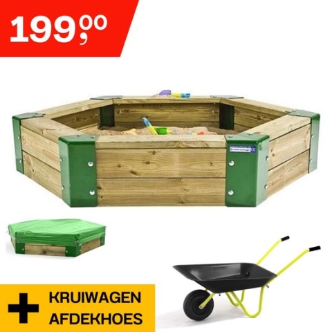 Hörby Bruk® Zandbak Bundel 150 - Inclusief Zwarte Kruiwagen + Zandbak hoes - 100% FSC Hout - 10 Jaar Hout Garantie- Zandbak Hout - Speeltoestel buiten - Zandbak speelgoed - Zandbak kind - LxBxH 150 x 150 x 15 cm - Zandbak Speelgoed
