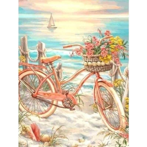 Diamond painting - Geschilderde fiets met bloemen - Geproduceerd in Nederland - 30 x 40 cm - canvas materiaal - vierkante steentjes - Binnen 2-3 werkdagen in huis