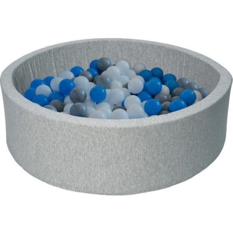 Ballenbad rond - grijs - 90x30 cm - met 150 grijs, wit en blauwe ballen