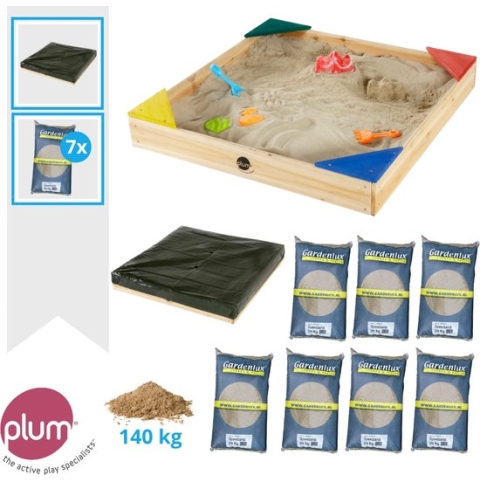 Plum Zandbak - Hout - Naturel - Inclusief Afdekhoes en Speelzand 140kg