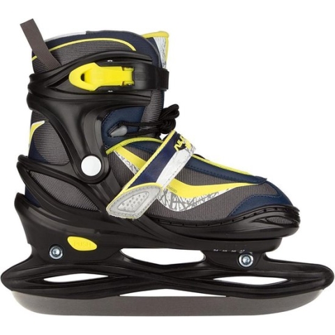 Nijdam IJshockeyschaats Junior Verstelbaar - Semi-Softboot - Antraciet/Marine/Fluorgeel - 34-37