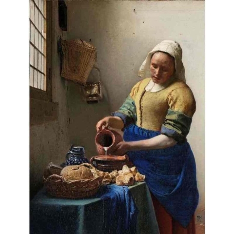 Diamond painting - Het melkmeisje van Johannes Vermeer - Oude meesters - Geproduceerd in Nederland - 40 x 60 cm - dibond materiaal - vierkante steentjes - Binnen 2-3 werkdagen in huis