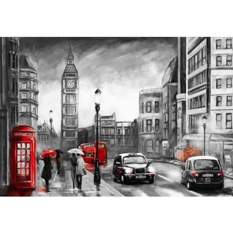 100% Nederlandse Productie! │ Diamond Painting │ Straatzicht Londen Big Ben Taxi │ Formaat 75 x 50 cm │ Diamond Painting Pakket Volwassenen │ Volledige bedekking │ Vierkant │ Full │ Flitzz Diamond Painting