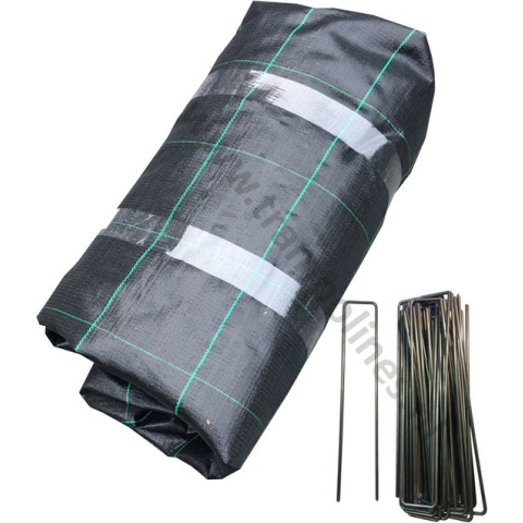 Trampoline Worteldoek - Geschikt voor ronde en vierkante trampolines - Inclusief gronddoekpennen - 100 gram per M2 - Afmeting: 10x4.2m