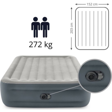 Intex Essential Rest - Luchtbed - 2 Persoons - Inclusief Ingebouwde Electrische Pomp, Draagtas en Repairset - 203x152x46 cm - PVC - Lichtgrijs