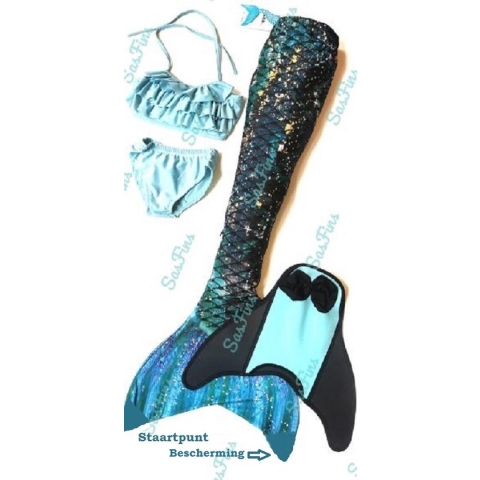 Zeemeermin staart set| Mermaid staart, Bikiniset en Monovin | Emerald Sparkle maat 110 | Nieuw model 2024!