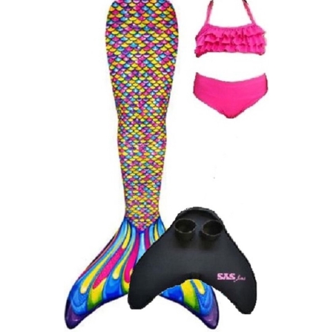 Zeemeerminstaart set Confetti |maat 128/134 |Met bikiniset en zware kwaliteit neopreen monovin