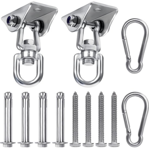 Belle Vous Zware Kwaliteit Schommel Hangers (2 Pak) – Roestvrij Stalen 360 Graden Roterende Swivel Haken met Schroeven 400kg Capaciteit Voor Betonnen Houten Sets, Hangmat Stoel, Zandzak Schommelset