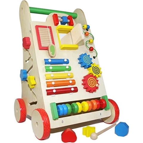 Loopwagen - 51x33x31cm - hout - multicolor