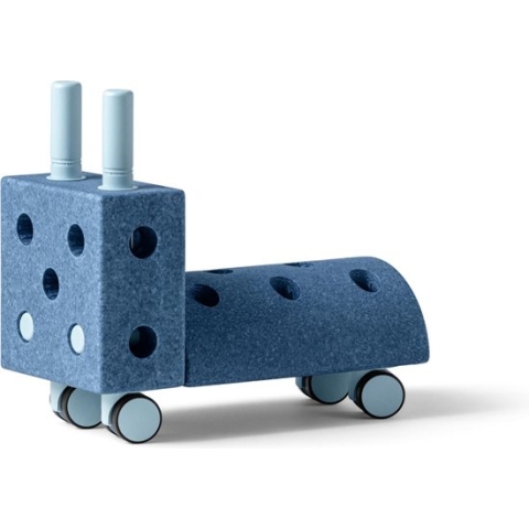 Modu Activity toy Tiny Ride - Loopwagen baby - Looptrainer - Loopstoeltje - zachte blokken - Deep Blue / Sky Blue