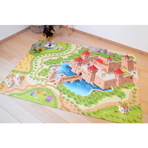 Kindertapijten.be - Kasteel Ridder Speeltapijt - 130x180cm - Ultrazacht - Anti-slip - Wasbaar - Speelkleed / Speelmat / Vloerkleed Kinderen / Kinderkamer Tapijt / Speelmat / Speelhoek / Speelgoedtapijt / Speelmatten / Groot Speelkleed