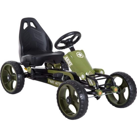 HOMCOM Skelter met handrem kinder trapauto Trapvoertuig vanaf 3 jaar groen 341-025