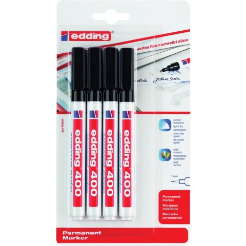 Viltstift edding 400 rond zwart 1mm blister à 4st - 10 stuks