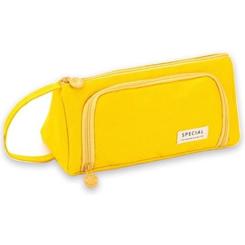 Penne case, case for tienermeisjes, penne case, pennen, 3 vakken, for school en kantoor, geel, cosmeticatasje