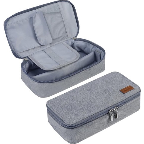 Vintage pennenetui, canvas, pennenetui met ritssluiting, enkele etui, pennenetui, organizer, kleine make-uptas voor tieners, jongens en meisjes, grijs-1, pennenetui