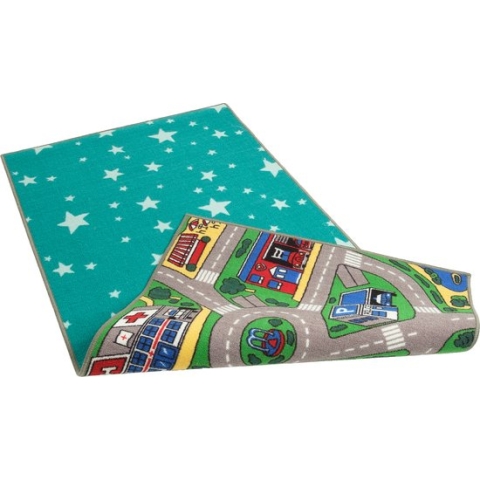 Dubbelzijdig speelkleed city en sterren 140x200cm