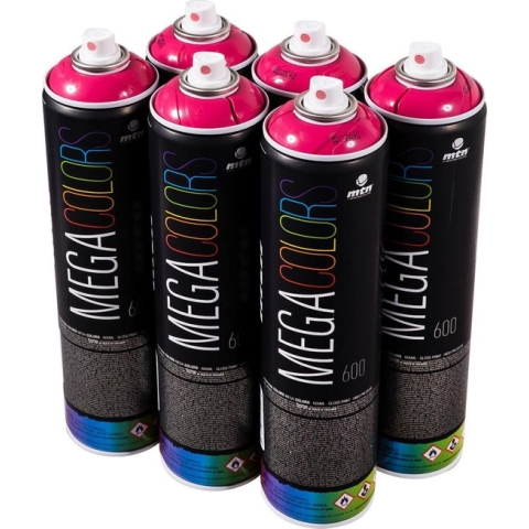 MTN Mega Colors - 6x Magenta spuitbus pakket - 6 stuks 600ml spuitverf - Hoge dekking, glossy afwerking