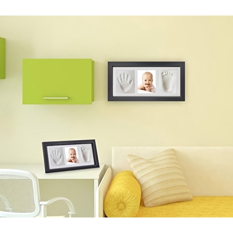 Babyvoetafdruk voor baby's, pasgeborenen, jongens en meisjes, witte tint, niet giftig, fotolijst voor pasgeborenen, hout, voor geboortelijst met alfabet, vorm (zwart)