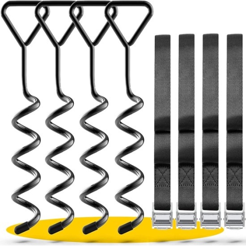 Gronankers trampoline set - extra veilige premium uitvoering - trampoline anker - trampoline bevestiging vloer - grondhaak - verstelbare XXL spanbanden - 2.50 m - veilig