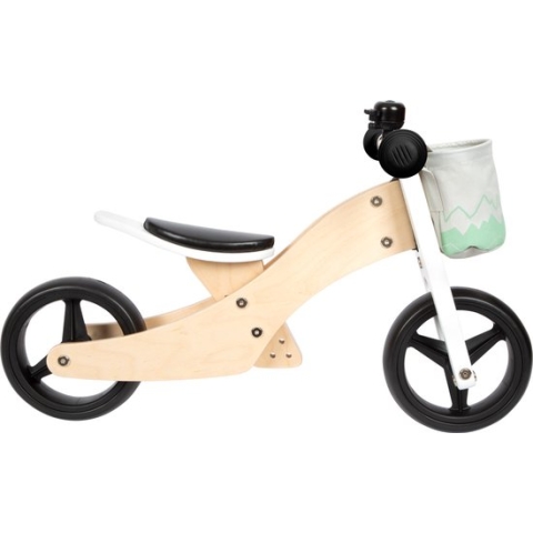 Small foot, houten 2-in-1 loopfiets en trike, 4 standen als driewieler, een chopperfiets, een loopfiets of een balansdriewieler, met fietsmandje, Saliegroen