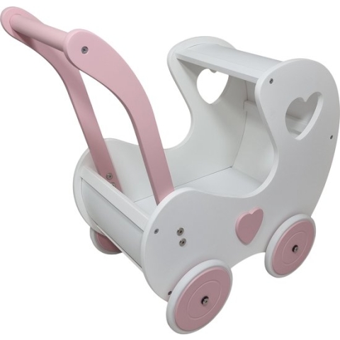 Playwood-Houten poppenwagen XL wit klassiek met hartjes zonder dekje