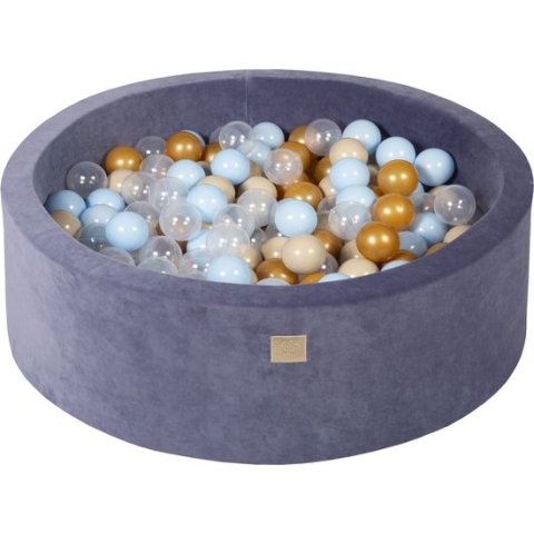 Ronde ballenbak VELVET 90x30 - Grijs-Blauw incl 200 ballen - Goud, Baby Blauw, Beige, Transparant | NoussyToys.nl