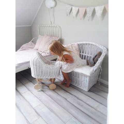 POPPENWAGEN - RIETEN - HOUT - HANDGEMAAKT - WITE