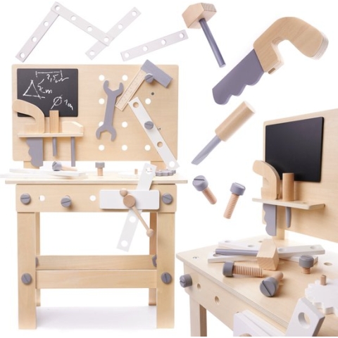Houten Speelgoedgereedschapsset - Werkplaats met gereedschap op tafel - DIY - Set