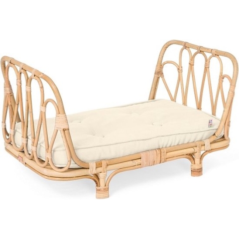 Poppie Toys - Rotan poppenbedje met creme matras