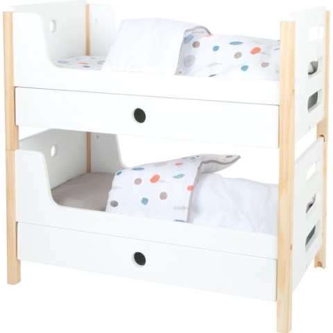 Small Foot Poppenstapelbed En Beddengoed 50 Cm Hout Wit/beige
