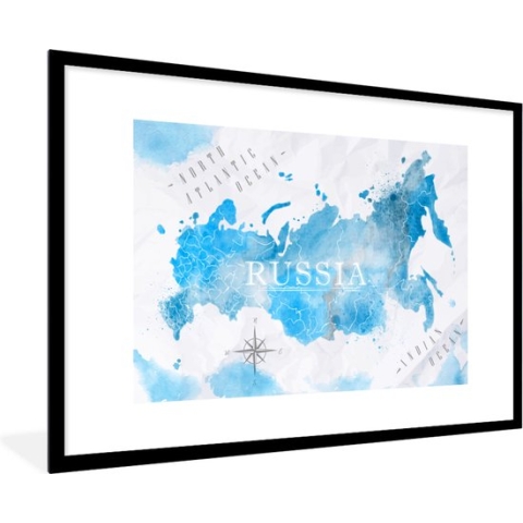 Fotolijst incl. Poster - Wereldkaarten - Rusland - Blauw - 90x60 cm - Posterlijst