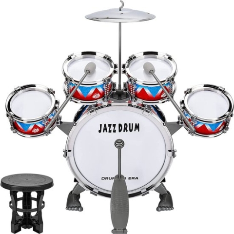Kinder Drumset - Kids Drumkit - Peuter Jazz Drum Set - 10 Stuk voor Peuter Speelgoed 5 Drums met Kruk Pedaal Percussie Muziekinstrumenten Drum Speelgoed Verjaardag Vroeg Onderwijs Xmas Gift Speelgoed voor 3 4 5 Jaar Oude Meisjes Jongens