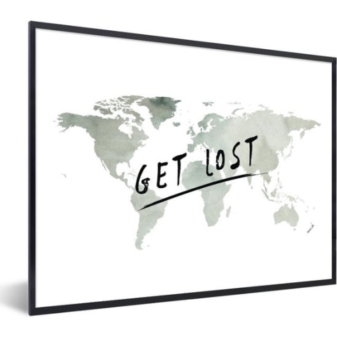 Fotolijst incl. Poster - Wereldkaart - Grijs - Wit - 80x60 cm - Posterlijst