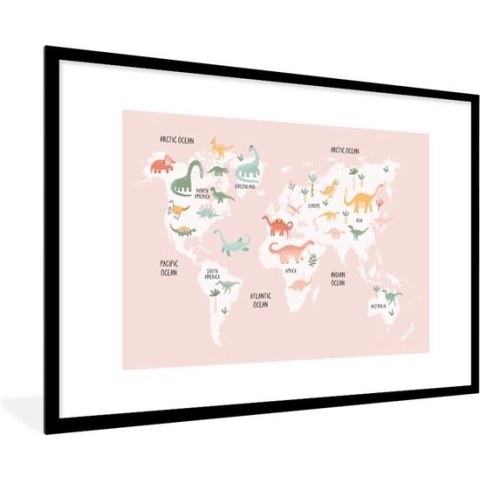 Wereldkaart - Kinderen - Dinosaurus - Schoolplaat - Kinderkamer - 90x60 cm