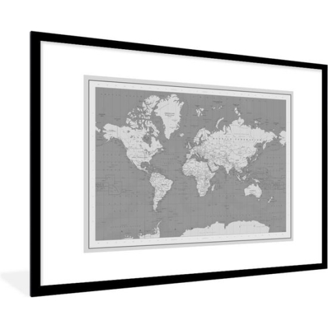 Fotolijst incl. Poster - Wereldkaart - Vintage - Atlas - Kinderen - Jongens - Meisjes - 90x60 cm - Posterlijst