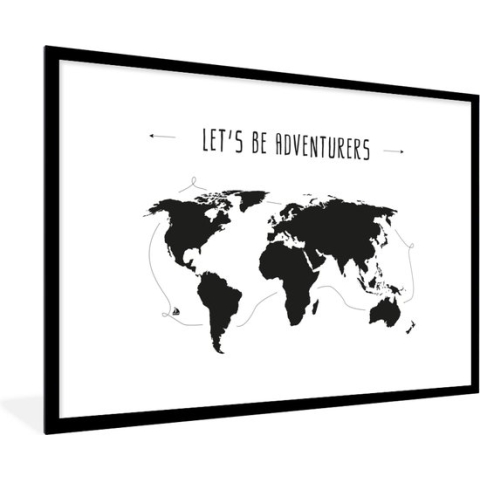 Fotolijst incl. Poster - Wereldkaart - Quote - Zwart - Wit - Kindje - Jongetjes - Meiden - 90x60 cm - Posterlijst