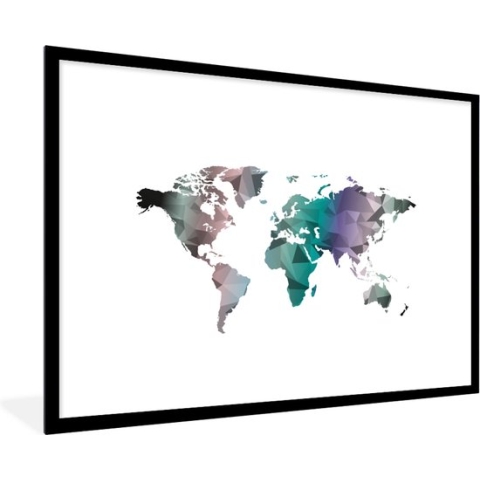 Fotolijst incl. Poster - Wereldkaart - Abstract - Kleuren - Kids - Jongens - Meiden - 120x80 cm - Posterlijst