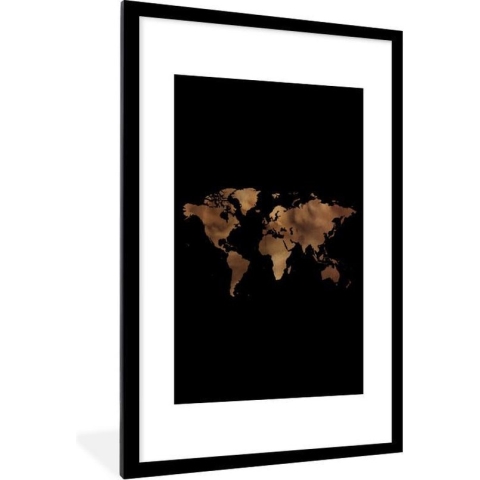 Fotolijst incl. Poster - Wereldkaart - Goud - Zwart - 80x120 cm - Posterlijst
