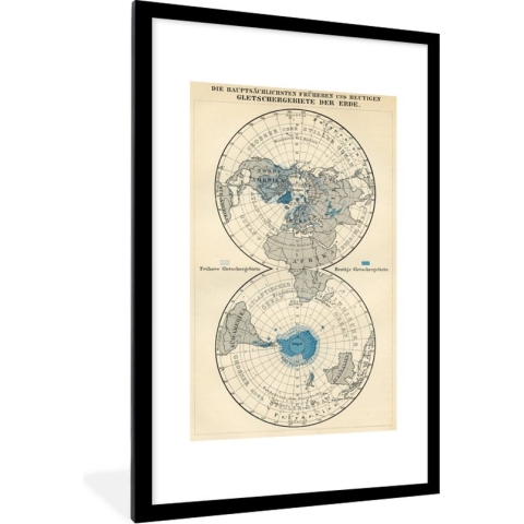 Fotolijst incl. Poster - Gletsjers op vintage wereldkaart - 80x120 cm - Posterlijst