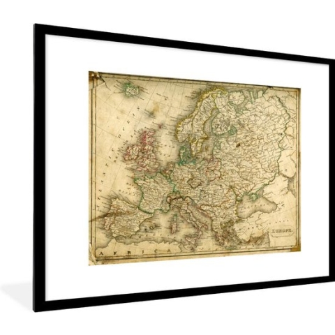Fotolijst incl. Poster - Groezelige wereldkaart van Europa - 80x60 cm - Posterlijst