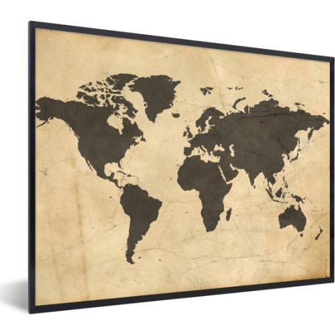 Fotolijst incl. Poster - Wereldkaart - Sepia - Vintage - Bruin - 80x60 cm - Posterlijst