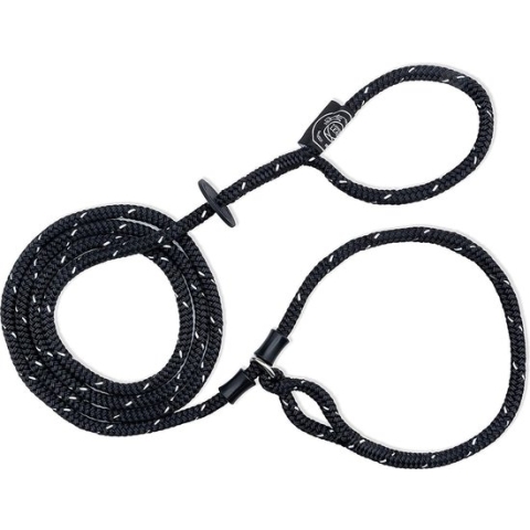 Harness Lead - Hondenriem - Anti trek tuig hond - Reflecterend Zwart - M/L