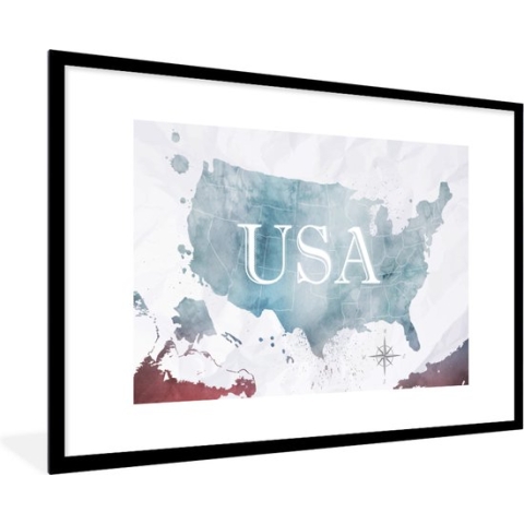 Fotolijst incl. Poster - Wereldkaart - Verenigde Staten - Olieverf - 120x80 cm - Posterlijst