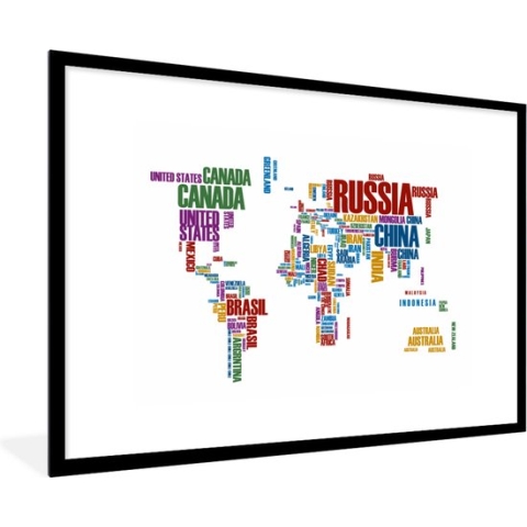 Fotolijst incl. Poster - Wereldkaart - Letters - Kleuren - Kids - Jongetjes - Meiden - 90x60 cm - Posterlijst